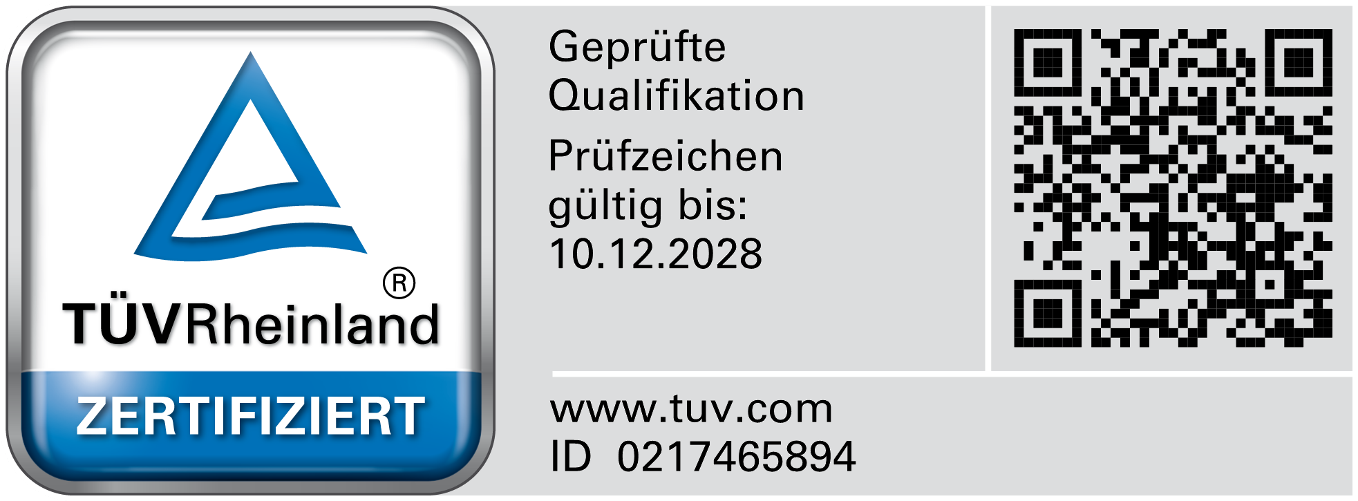 TÜV Rheinland Zertifikat – Geprüfte Qualifikation als KI-Transformationsmanagerin, Prüfzeichen gültig bis 10.12.2028, ID 0217465894